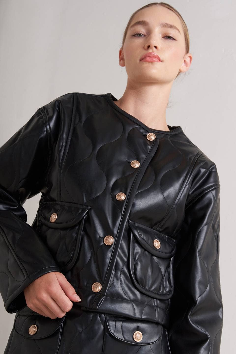 A quilted faux leather jacket - FJ1308