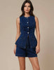 Ladies Denim Sleeveless Tank Top and Shorts Sets 16881