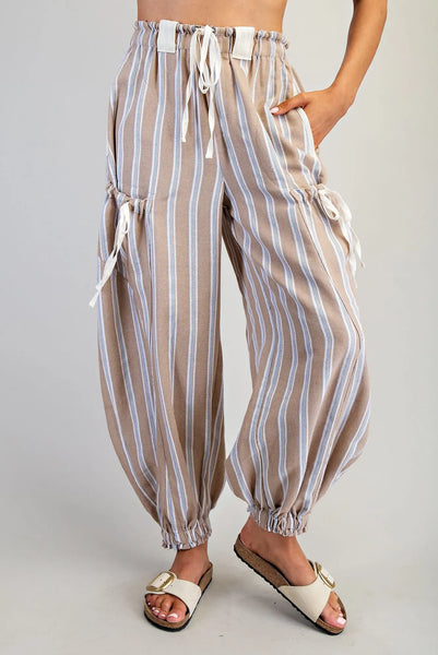 Soft Washed Striped Pants Almond