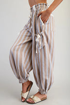 Soft Washed Striped Pants Almond