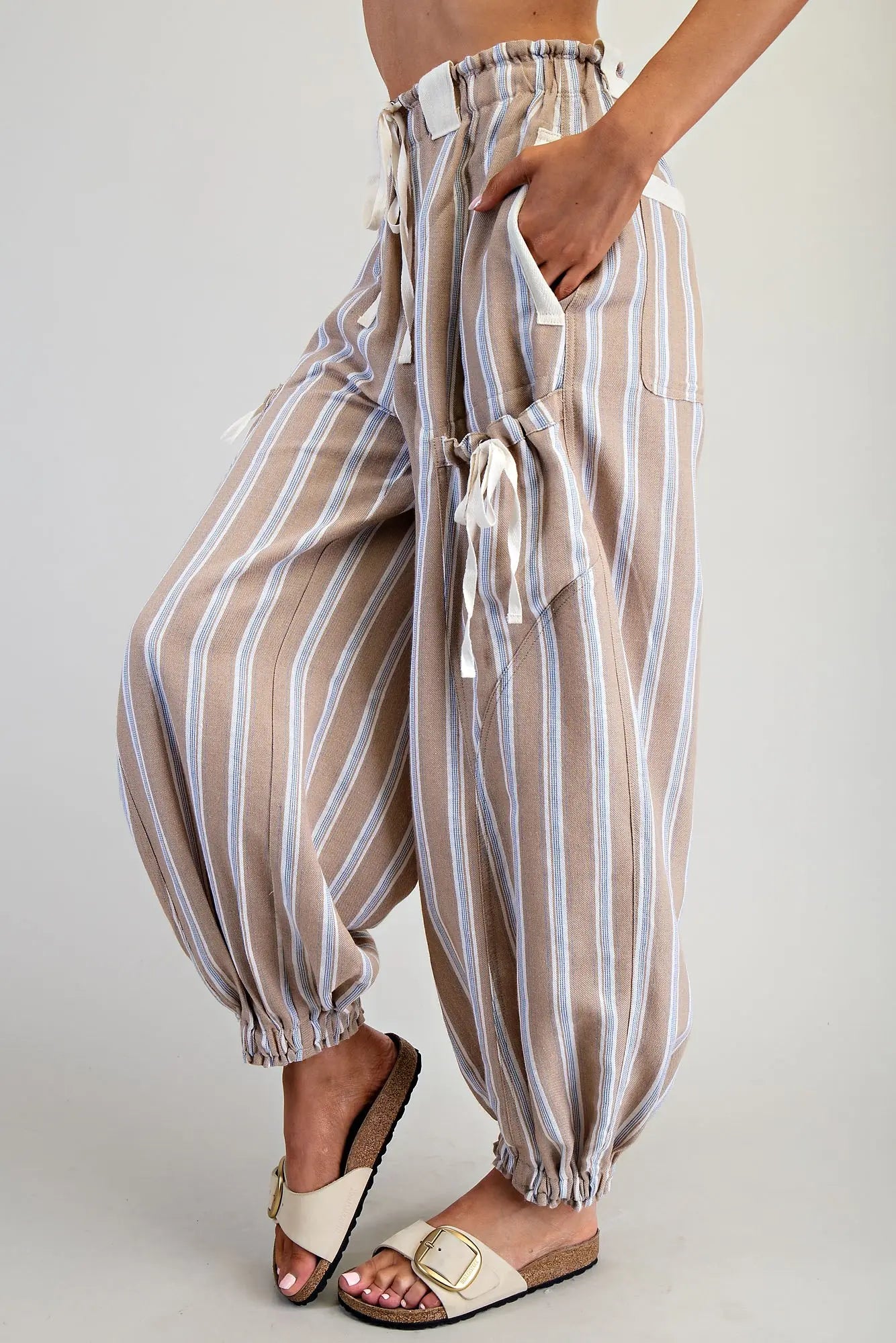 Soft Washed Striped Pants Almond
