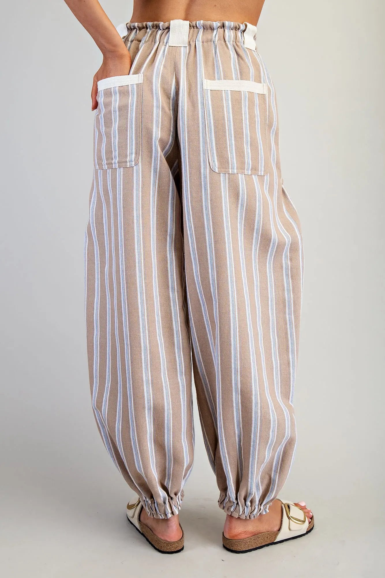 Soft Washed Striped Pants Almond