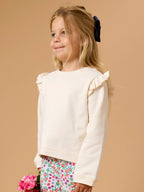 Girls Ivory Knit Flutter Sweatshirt