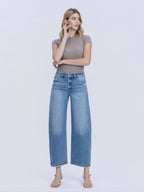 High Rise Medium Wash Cuffed Barrel Jeans