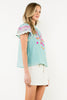 Flutter Sleeve Embroidered Detail Textured Top