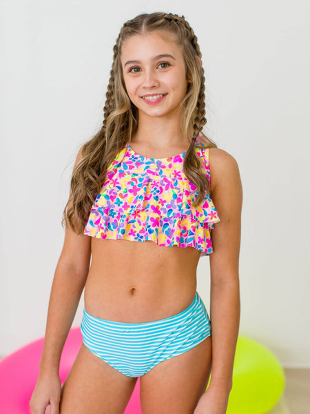 Tween Girls Vibrant Neon Flounce Bikini