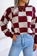 WOMEN PATCHWORK PATTERN LOOSE FIT KNITTED - Little Jill & Co.