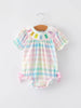 Easter Bunny Embroidery Girls Pink Plaid Bow Romper