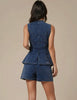 Ladies Denim Sleeveless Tank Top and Shorts Sets 16881