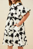 Black Floral Applique Ruffled Sleeve Dress