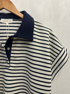 Navy Striped Short Sleeve Knit Top