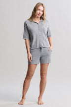 CozyChic Ultra Lite® Contrast Scallop Short Sleeve Shirt and Short Set