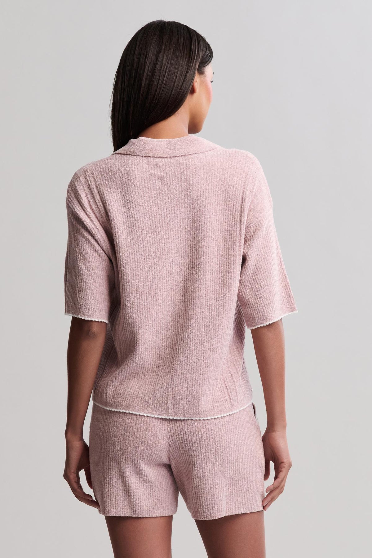 CozyChic Ultra Lite® Contrast Scallop Short Sleeve Shirt and Short Set