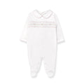 Hand Smocked Pima Playsuit, White & Pink