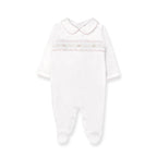Hand Smocked Pima Playsuit, White & Pink