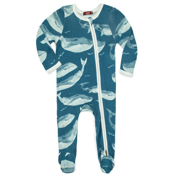 Blue Whale Zip Footed Romper