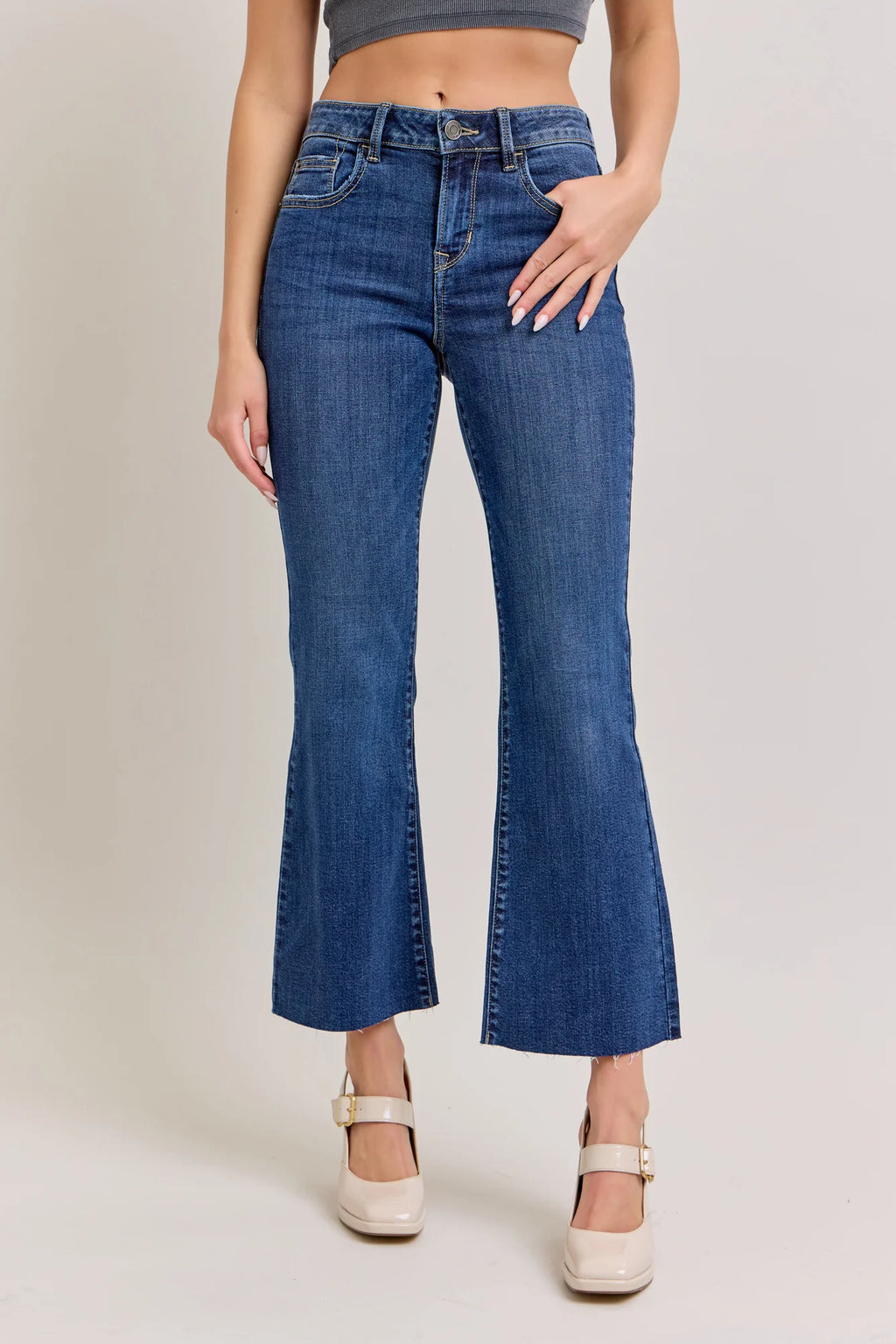 Rue Des Rosiers Crop Flare Jean Dark