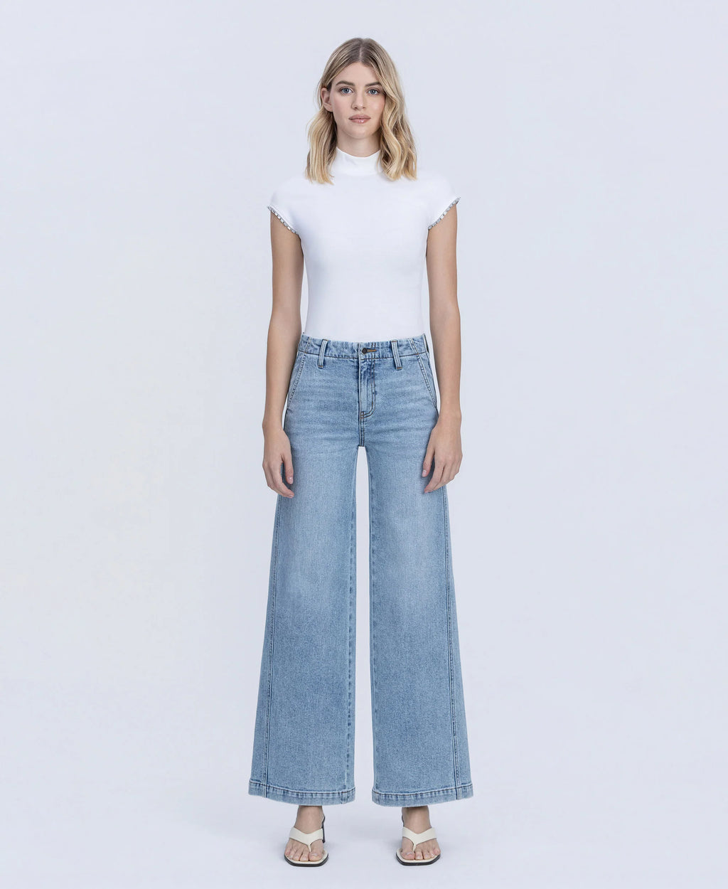 Self Belief - High Rise Trouser Hem Twist Wide Leg Jeans