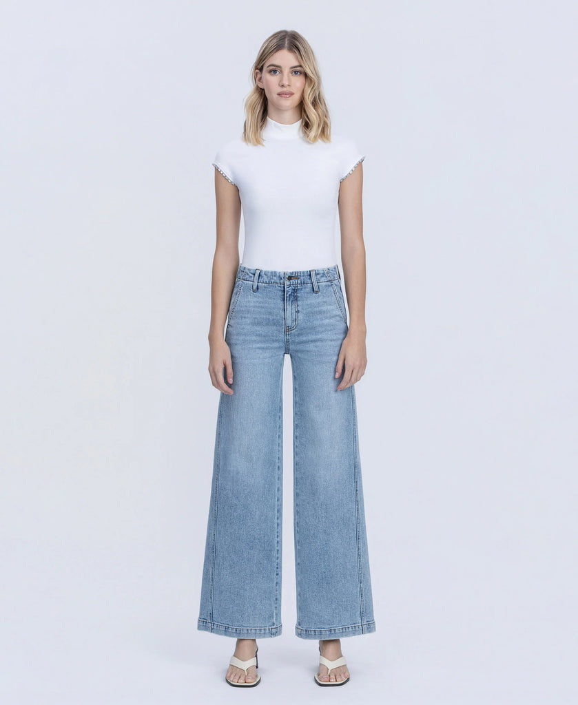 Self Belief - High Rise Trouser Hem Twist Wide Leg Jeans