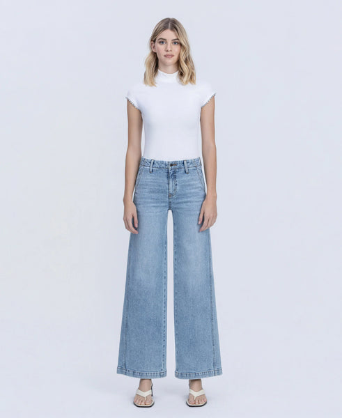 Self Belief - High Rise Trouser Hem Twist Wide Leg Jeans
