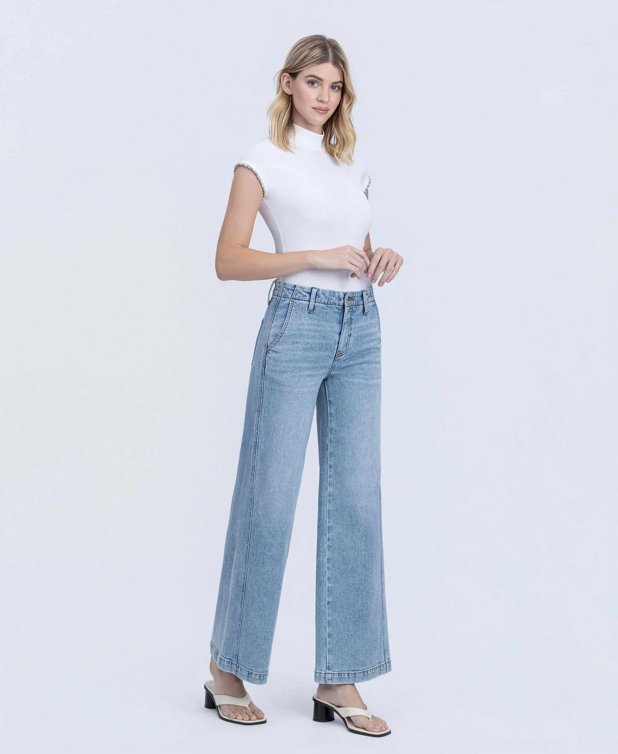Self Belief - High Rise Trouser Hem Twist Wide Leg Jeans