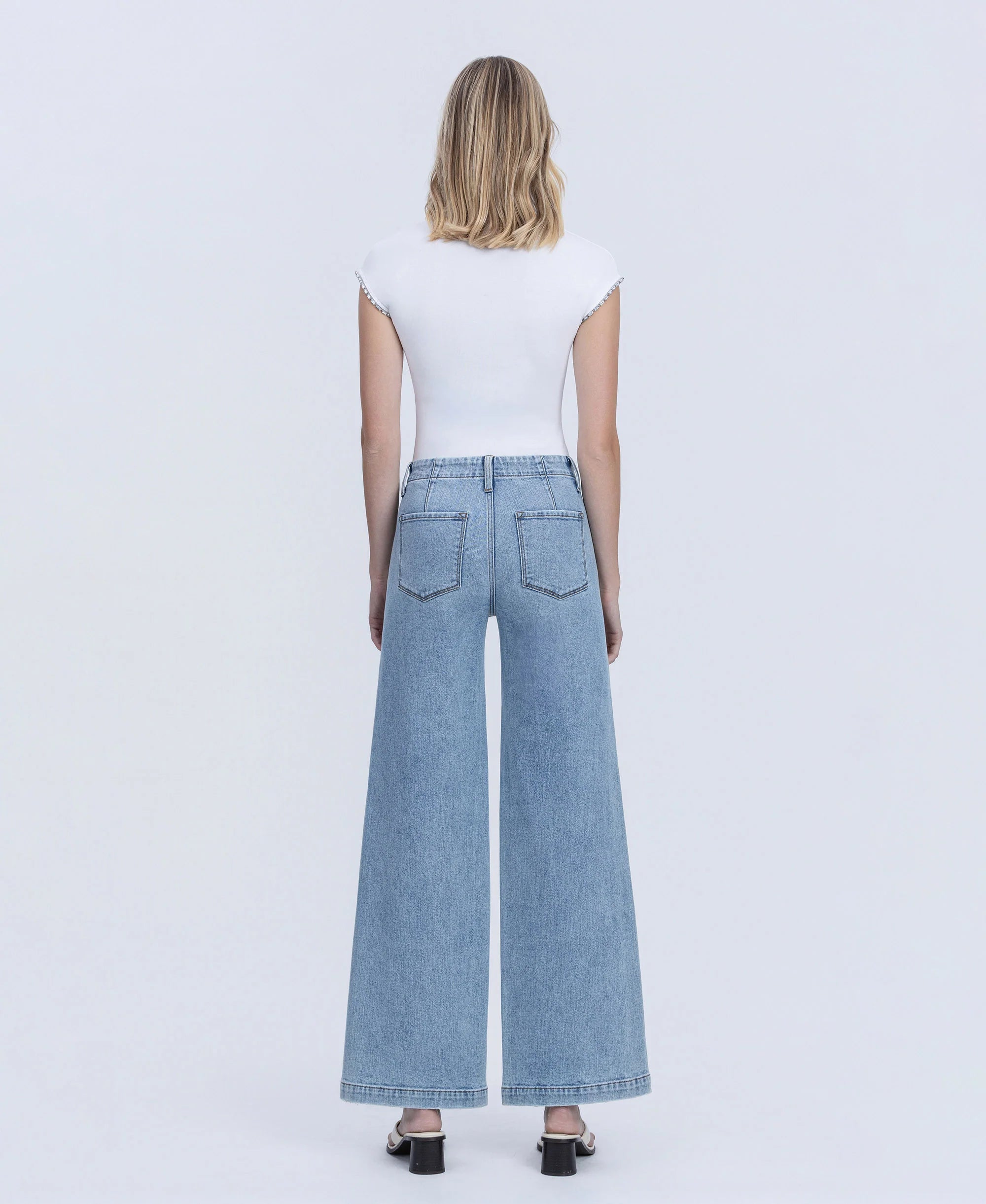 Self Belief - High Rise Trouser Hem Twist Wide Leg Jeans