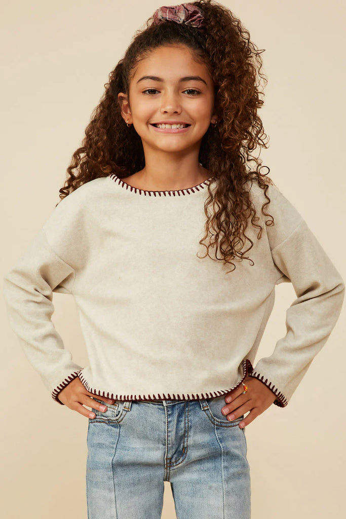 Tween LS Knit Shirt Oatmeal