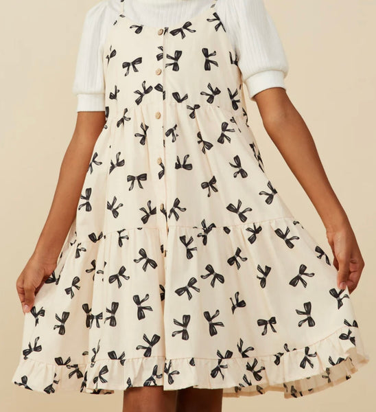 Bow Print Tiered Tank Dress