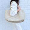 Oversized Woven Tote in Beige Metallic