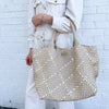 Oversized Woven Tote in Beige Metallic