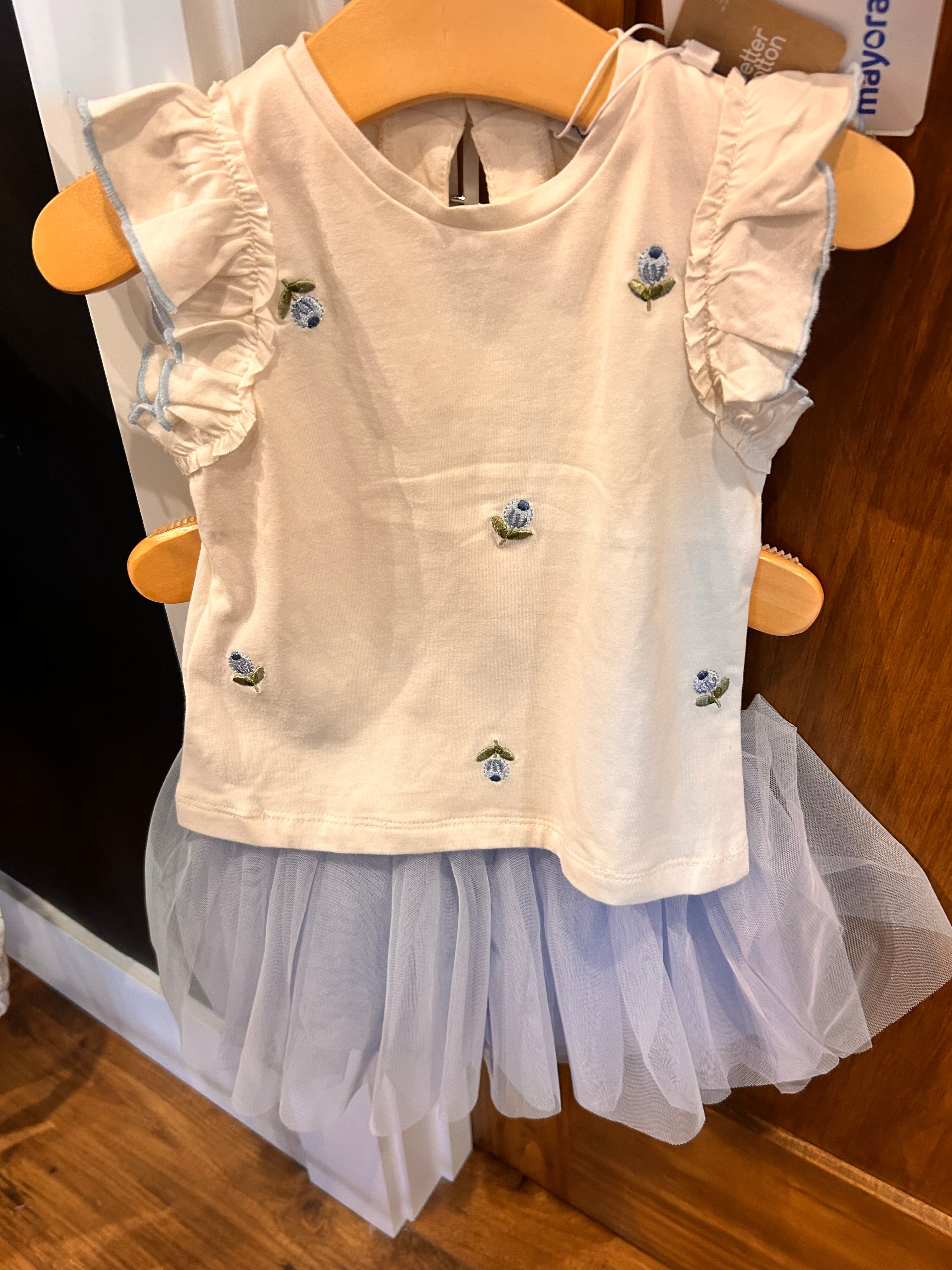 Roses Tulle Skirt Set Blue