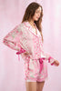 Floral Printed Satin Tied Front & Cuffs Shirt & Shorts Pajamas
