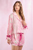 Floral Printed Satin Tied Front & Cuffs Shirt & Shorts Pajamas