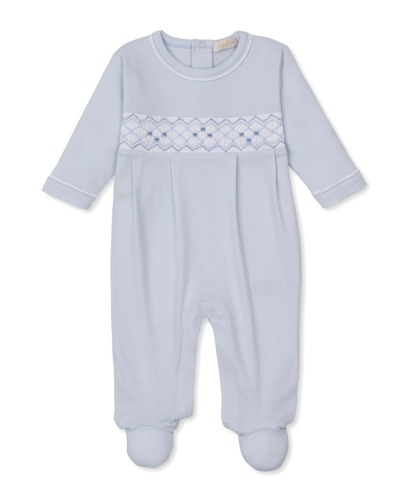White/Blue Hand Smocked Footie