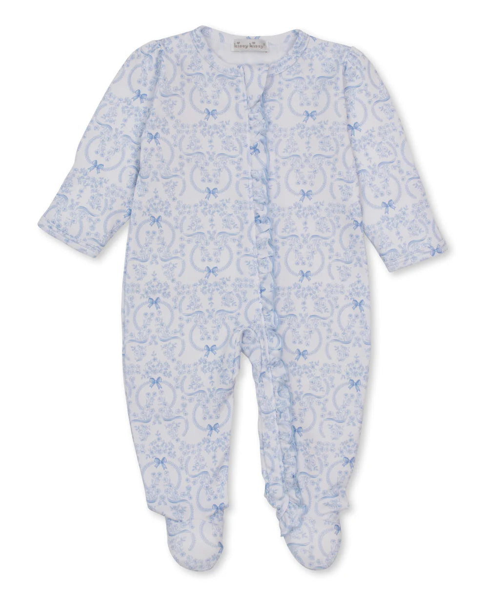Delicate Blooming Bows Blue Zip Footie