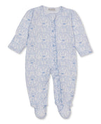Delicate Blooming Bows Blue Zip Footie