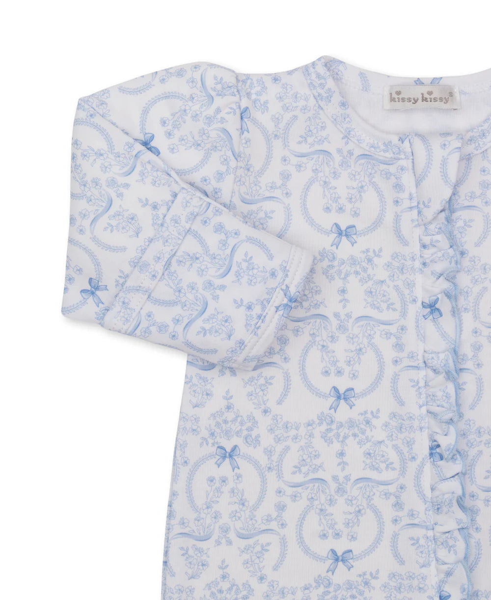 Delicate Blooming Bows Blue Zip Footie