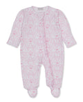 Delicate Blooming Bows Pink Zip Footie