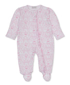 Delicate Blooming Bows Pink Zip Footie