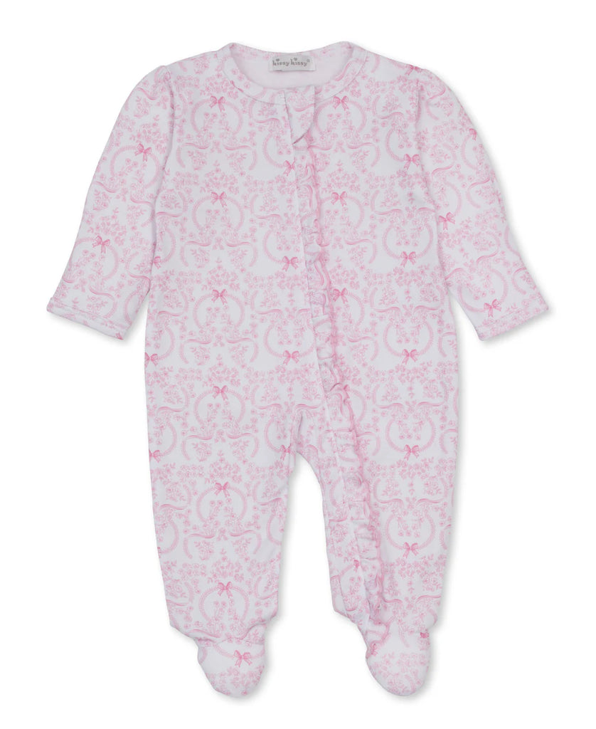 Delicate Blooming Bows Pink Zip Footie