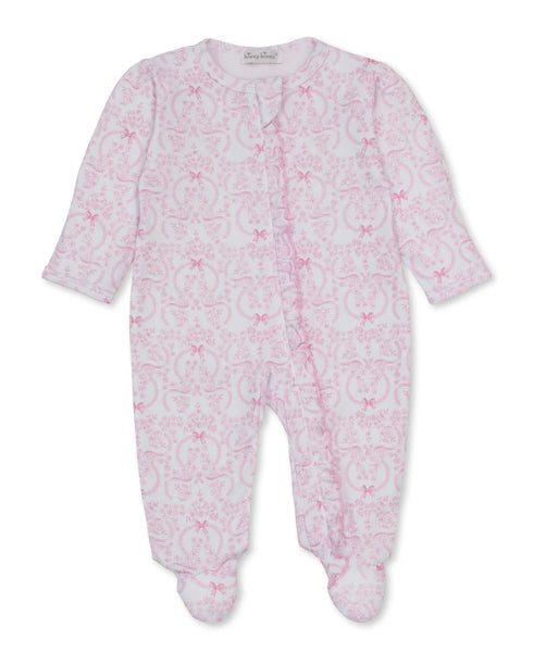 Delicate Blooming Bows Pink Zip Footie