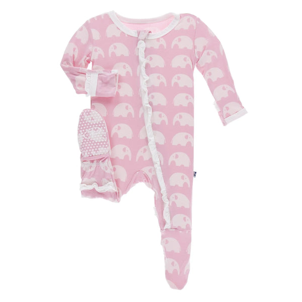 Ruffle Footie Zip Lotus Elephant