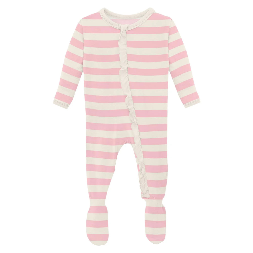 Ruffle Footie 2Way Zip Lotus Stripe