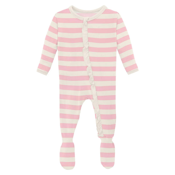 Ruffle Footie 2Way Zip Lotus Stripe