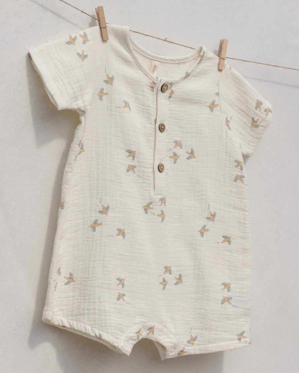 Short Sleeve Woven Romper Birds