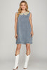 SLEEVELESS WITH LACE COLLAR WASHED DENIM MINI