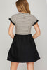 CAP SLEEVE STRIPED KNIT TOP AND WOVEN SKIRT DRESS