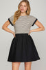 CAP SLEEVE STRIPED KNIT TOP AND WOVEN SKIRT DRESS