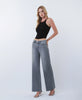 Gray - Mid Rise Clean Cut Raw Hem Wide Leg Jeans