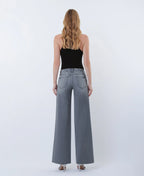 Gray - Mid Rise Clean Cut Raw Hem Wide Leg Jeans